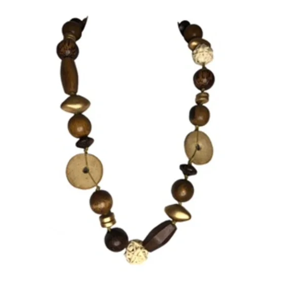 NWOT Handmade Wood Beaded and Other Materials 32" Long Necklace - Picture 3 of 5